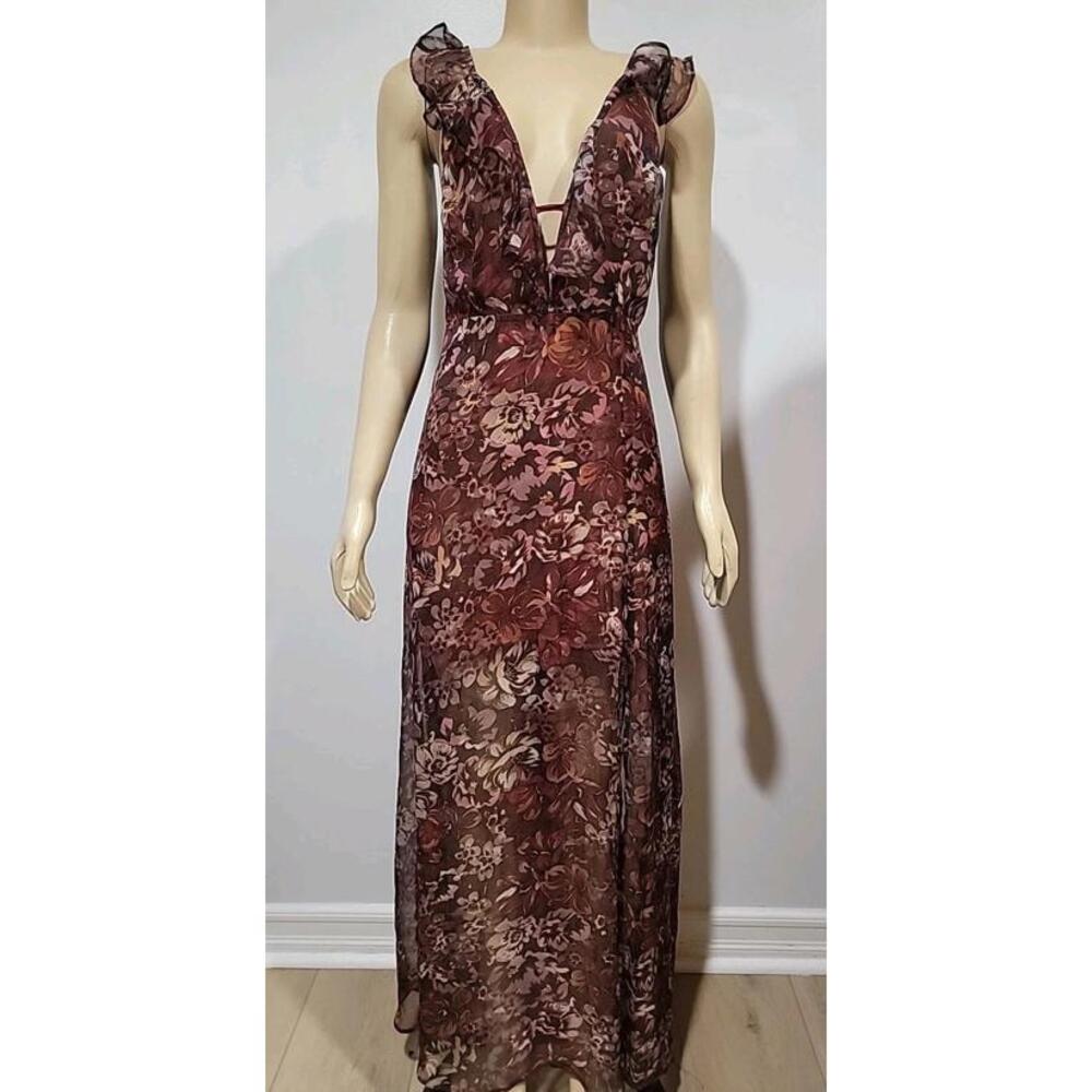 LILYFUL Dark Floral Chiffon Ruffled Ladies Sexy Size M Maxi Dress #CC